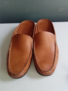 Cole Haan Country Kids Tan Leather Moc Toe Mule Loafers Slip On Shoes